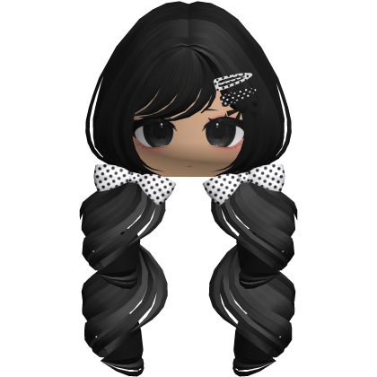 Polka Dots Pigtails Hair In Black Wth Face