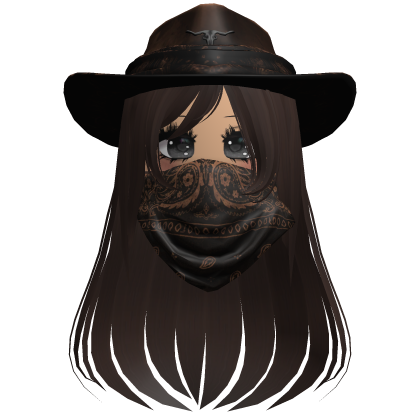 Brown Cowgirl Hat with Mask + Neck Scarf