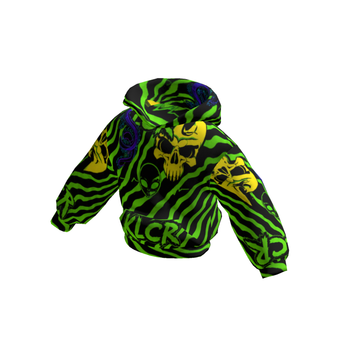 [Y2K] Neon Green Black Skull Swirl Hoodie