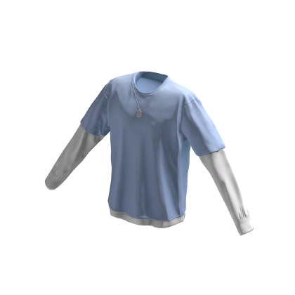 Long Sleeve Two Layer Dog Tag Tee Shirt Blue