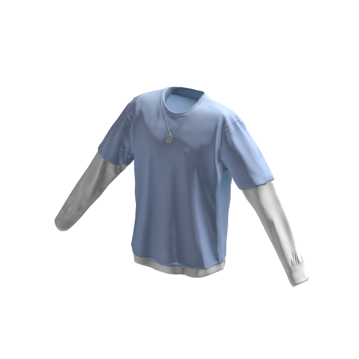 Long Sleeve Two Layer Dog Tag Tee Shirt Blue