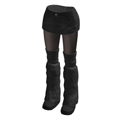 🍀Black Denim Skirt w Snow Boots