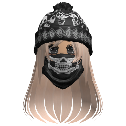cute moe girl with emo skull beanie + mask