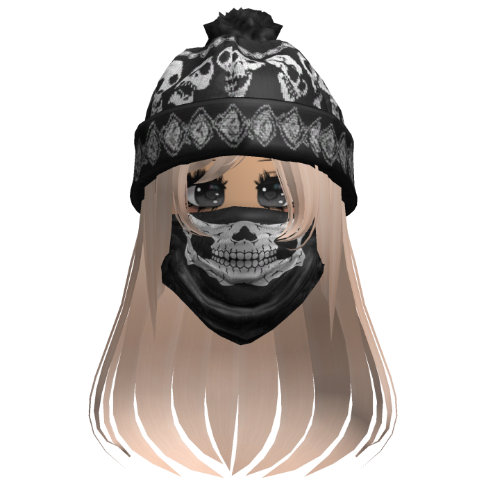 cute moe girl with emo skull beanie + mask