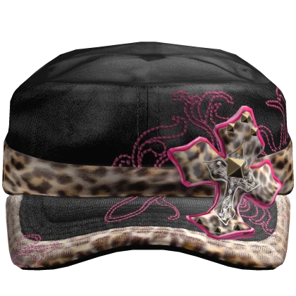 Black 2000s Luxury Cross Cap Cheetah Mcbling Gyaru | Roblox Item
