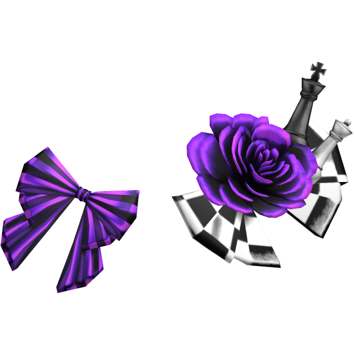 Checkered Chess Bow Headpiece w Rose in Purple
