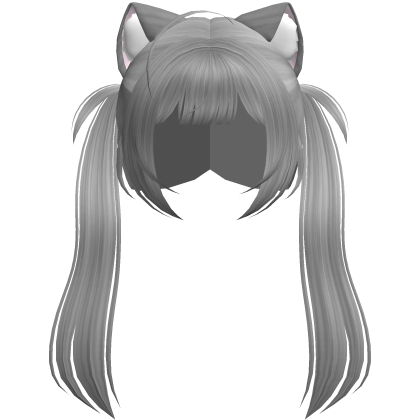 ♡ [free] cute pretty cat pigtails in silver grey thumbnail