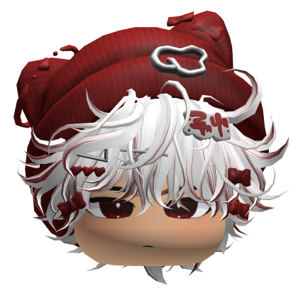 Messy Anime Hair w/ Cat Beanie (White&Red) Roblox item