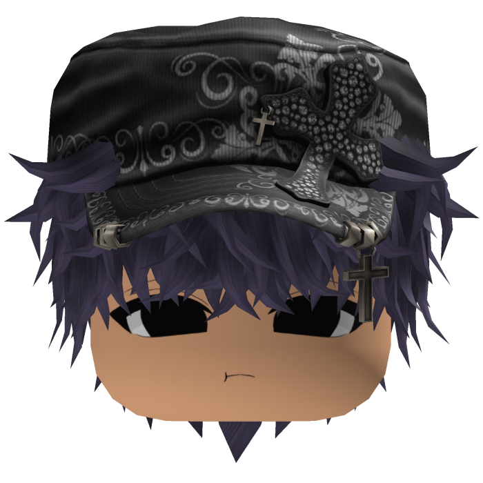 Purple Messy Anime Hair w/ Black Cadet Cap