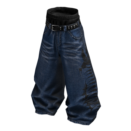 Dark Blue Y2K Fishbone Baggy Skater Denim