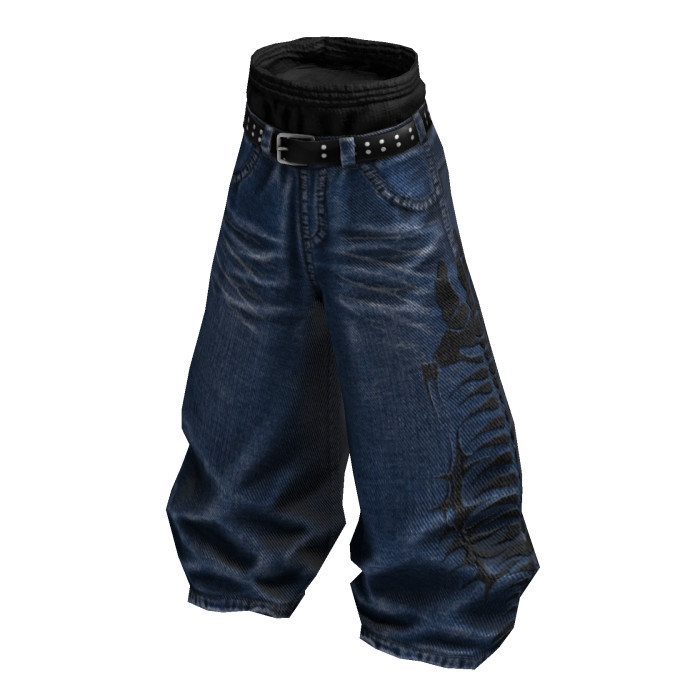 Dark Blue Y2K Fishbone Baggy Skater Denim
