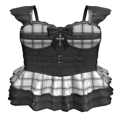 † Gothic White Plaid Corset Dress w Cross 3.0 thumbnail