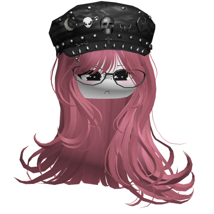 Emo Vamp Hair w/Skull Beret (Pink) Roblox item