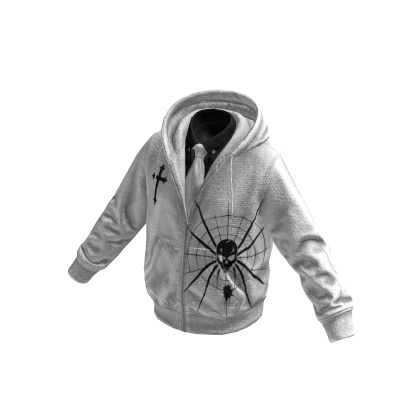 White-Black Spiderweb Skull Hoodie w/ Tie
