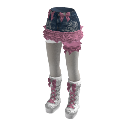 Pink Ribbon Denim Shorts with White Boots