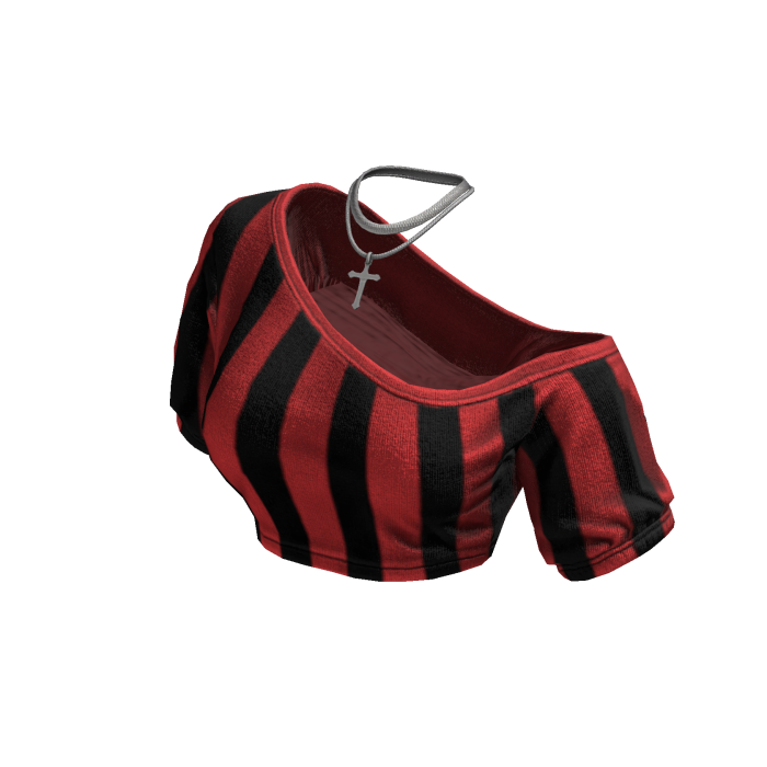 Cozy Off Shoulder Striped Top Necklace (Black Red)