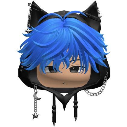 Cute Blue Bright Emo hair Y2K cat-ear hoodie anime Roblox item