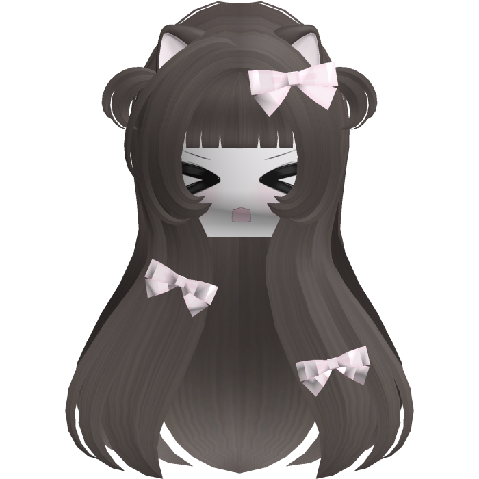 Kawaii Brown Long Flowy Hair /w Bows