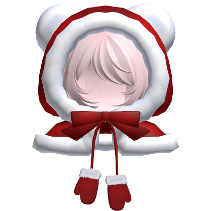 red christmas bear hood bob cut hair light pink