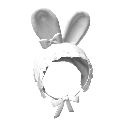 🍀Fluffy Bunny Hood w Bow Ribbon (White)