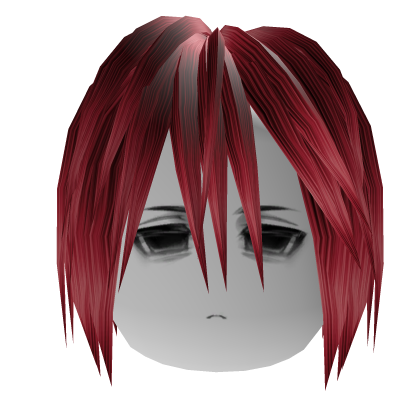 Long red messy emo anime hair w/ sad face Roblox item