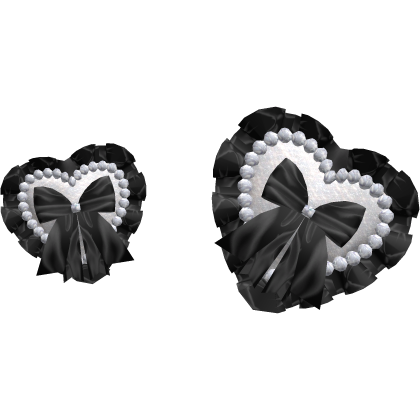 Black & White Ruffled Pearl Heart Hair Bows Roblox item
