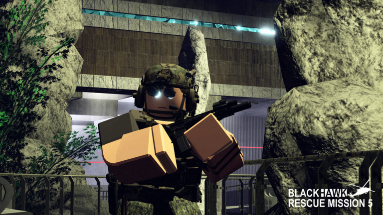 Blackhawk Rescue Mission 5 official artwork showing an operator at a compound