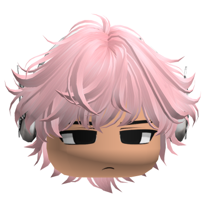 Messy Boy Hair W/ Y2k Headphones (Pink) Roblox item