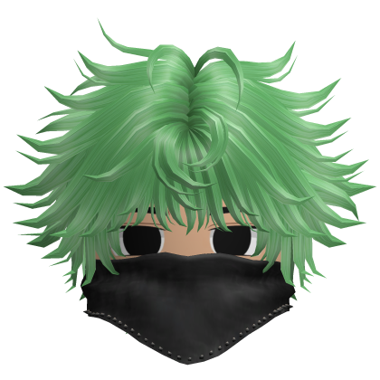 Fluffy Emo Boy Hair w Black Mask (Green)