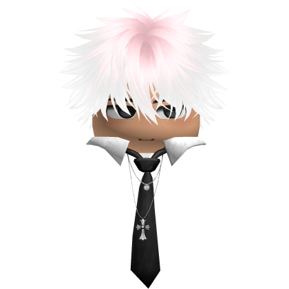 Cute Anime Neon Hair Boy w Tie ( White n Pink ) Roblox item