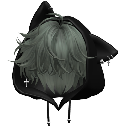 Green Messy Hair with Cat Hoodie