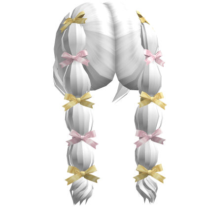 Pink&Yellow Bow-Tied Bubble Braids (White) Roblox item