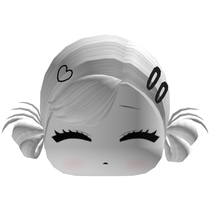 Cute White Pigtails w/ Sleepy Face & Hairclips