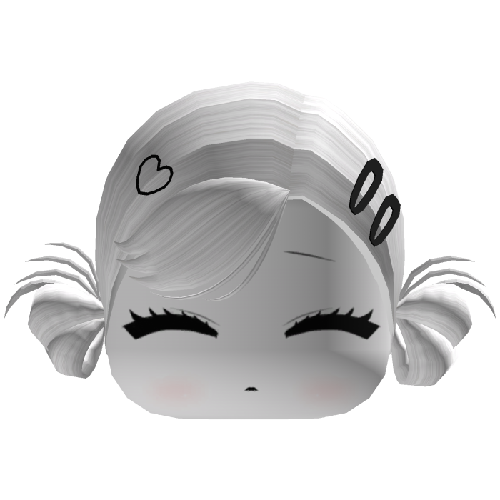 Cute White Pigtails w/ Sleepy Face & Hairclips
