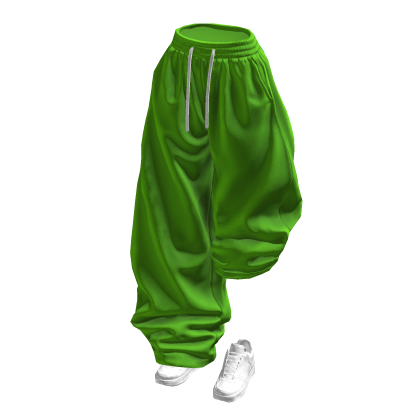 Green Half Raised Baggy Sweatpants w/ White Shoes