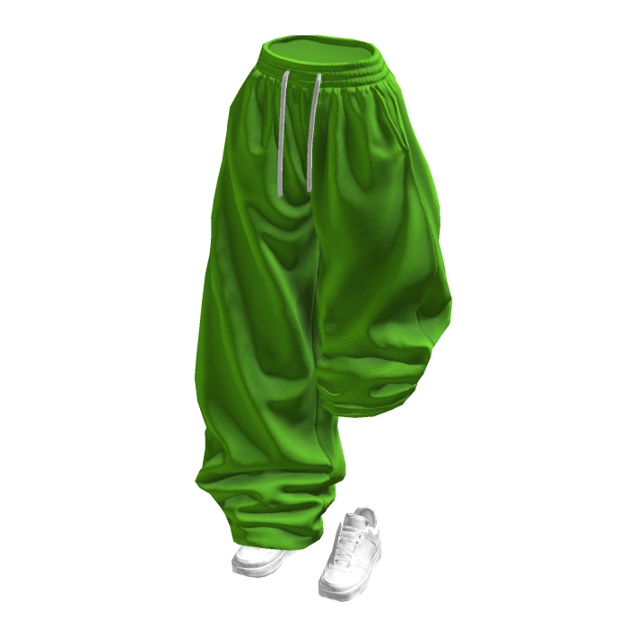 Green Half Raised Baggy Sweatpants w/ White Shoes