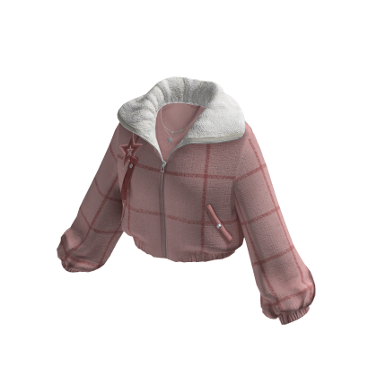 Cropped Puffer Jacket w/ Fur Collar (Pink)