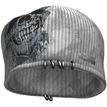 white grunge skull beanie