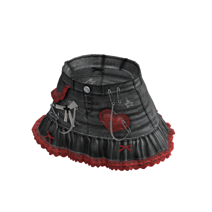 Heart Bow Lace Mini Skirt (Black Red)