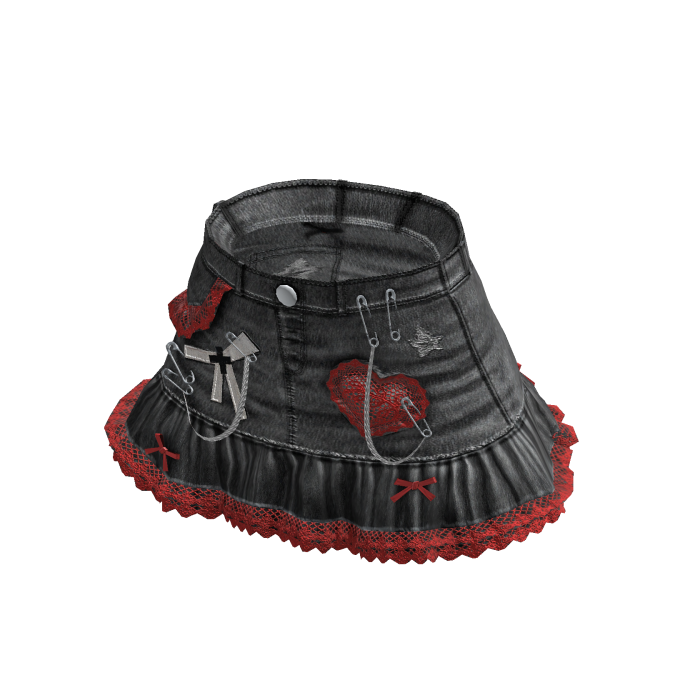 Heart Bow Lace Mini Skirt (Black Red)