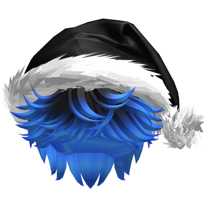 Messy Fluffy Black and Blue Hair a Santa Hat Y2k