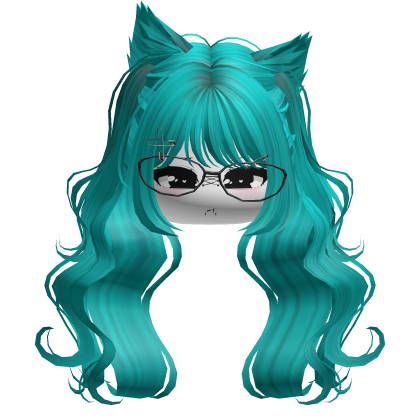 Wavy Moe Pigtails w/ Cat Ears (Cyan)