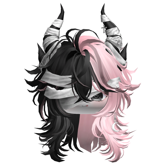 Horned Anime Demon Wolfcut (Black&Pink)