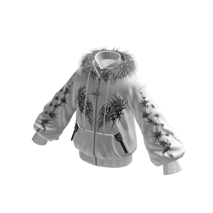 Goth Fur Trim Zip Up Hoodie (White) | Roblox Item - Rolimon's