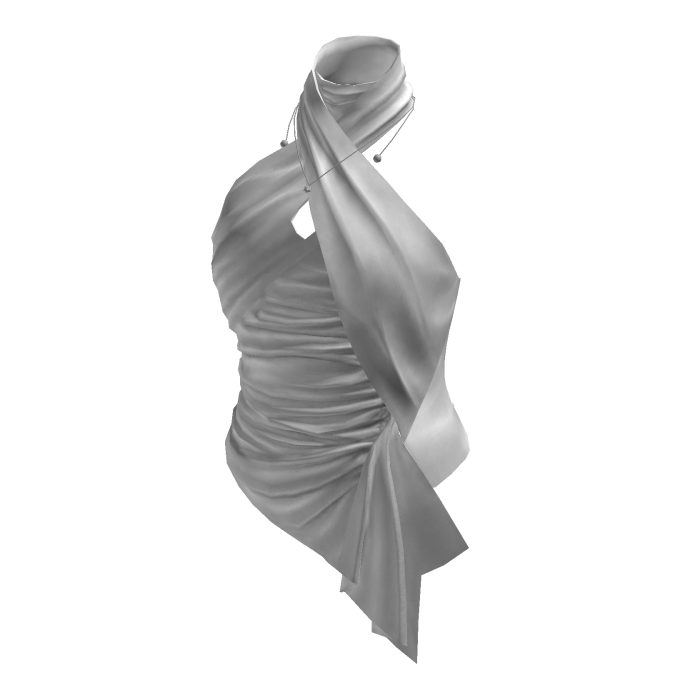 Satin Ruched Asymmetric Halter Top (White)