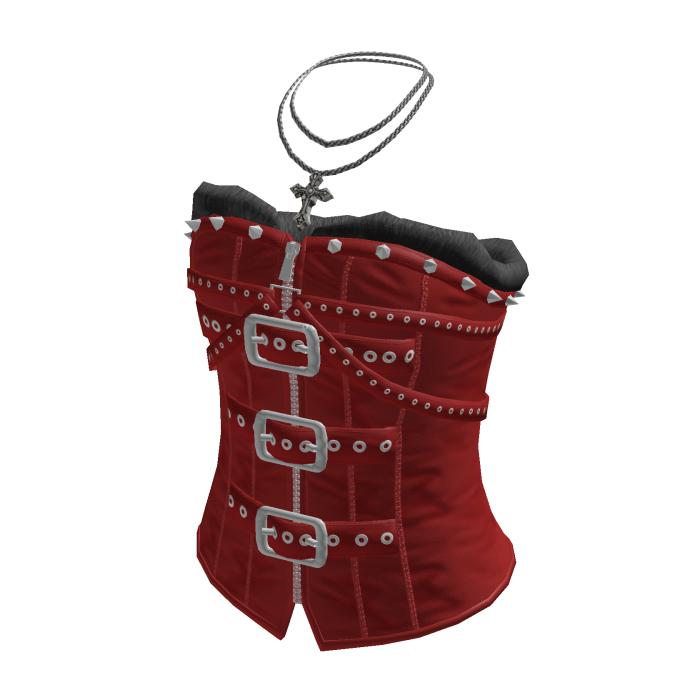 Studded Buckle Corset Top (Red)