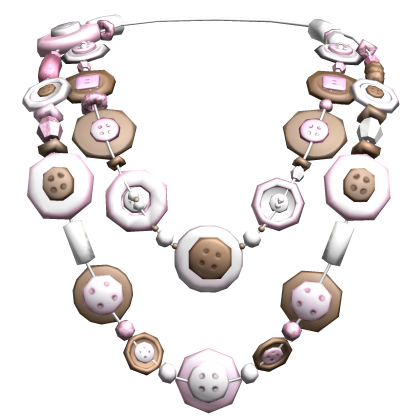 Retro Layered Gyaru Button Necklace Brown Pink