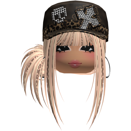 Gyaru Side Bun Hair w/ Cheetah Cap & Earrings