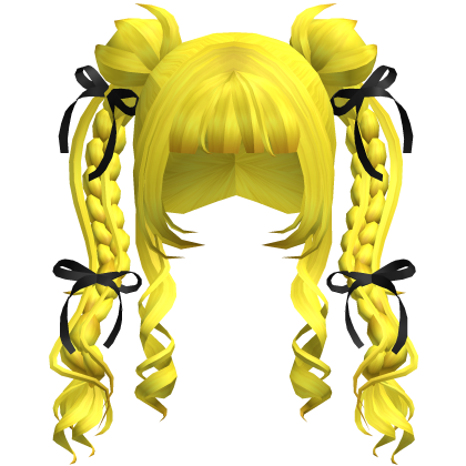 Yellow Girl Hair Pigtails with Ribbons