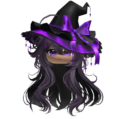 Anime Girl Hair w/Witch Hat (Purple&Black) Roblox item